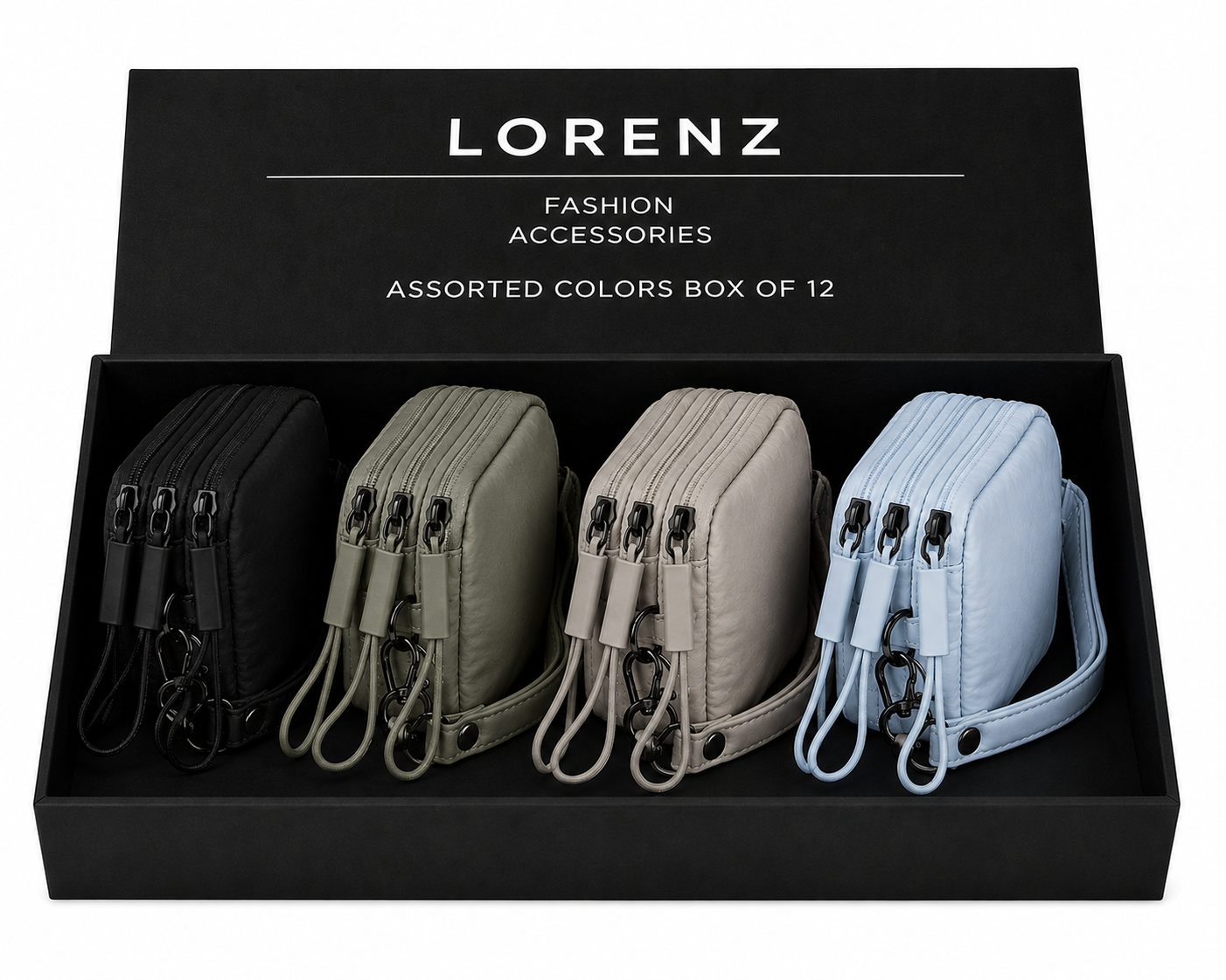 (image for) 2298 Assorted Colors of Three Top Zip Compartments Box of 12
